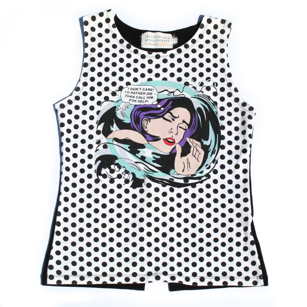Women's S Grunge Y2K Black and White Pop Art Graphic Tank